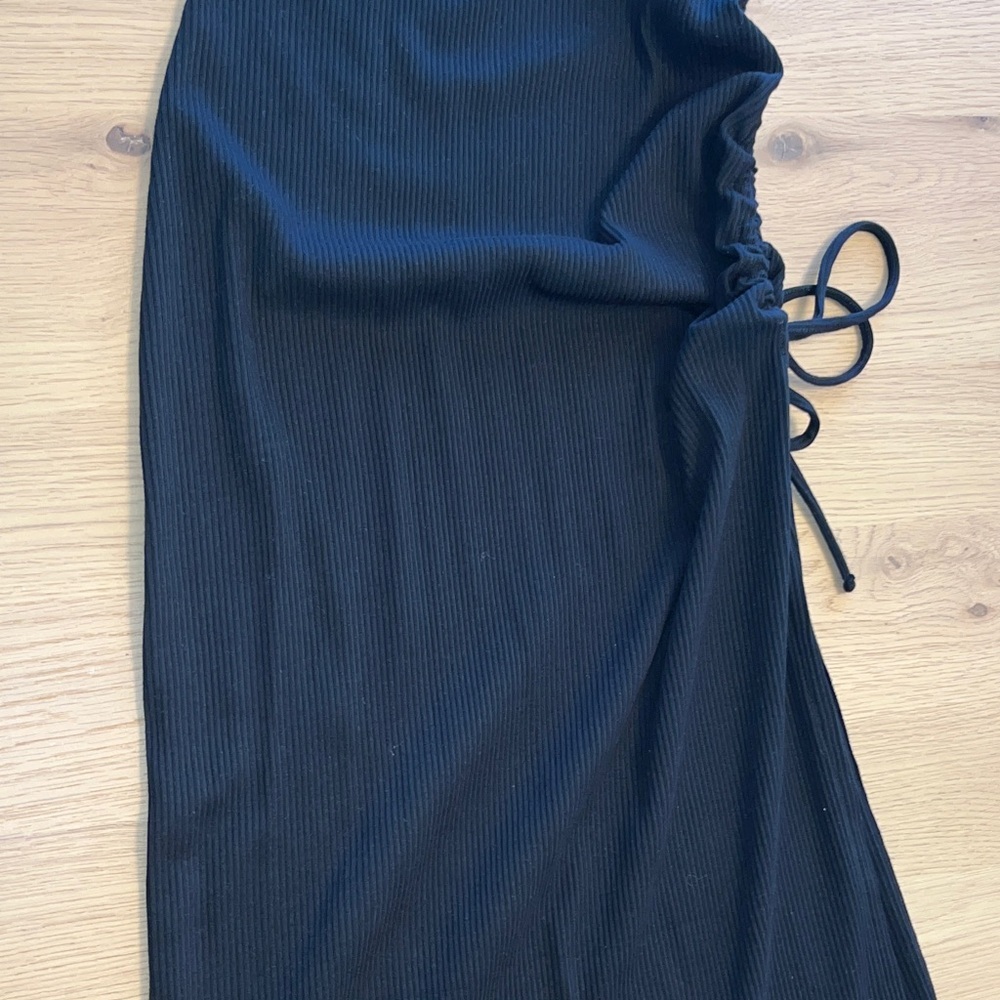 J. Crew Black Vintage Rib Ruched Midi Dress - Picture 3 of 7
